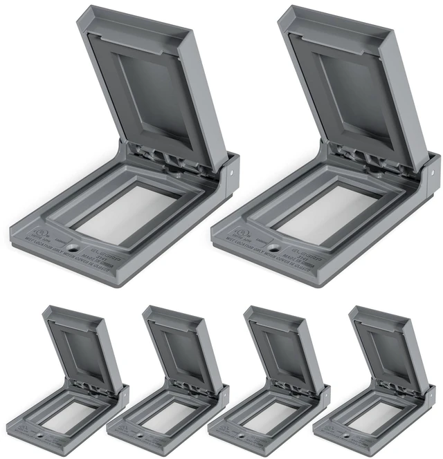Main image of Vertical Outdoor Cover for Decotative Receptacles, Weatherproof Wall Plate, Outdoor Electrical Outlet Cover, Standard Size 1-Gang 4.85 x 2.82, Thermoplastic, 6 Pack, Grey