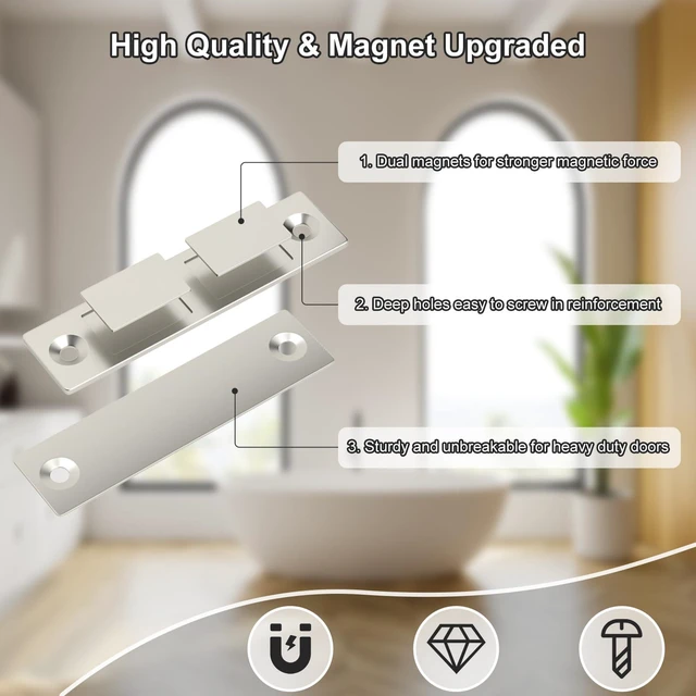 Alt view image 3 of 7 - Cabinet Magnet Door Catch, 8 Pack Ultra Thin Cabinet Door Magnetic 30 LB Kitchen Drawer Magnets Closures, Door Magnetic Catch Cupboard Double Magnets Latch for Wardrobe Closet Door Closing
