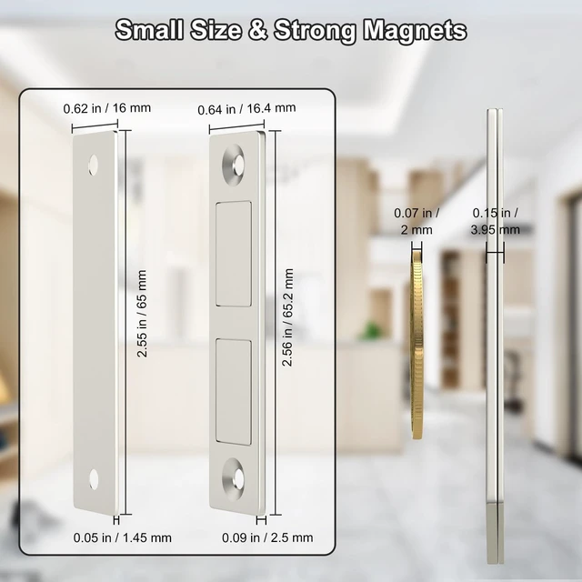 Alt view image 5 of 7 - Cabinet Magnet Door Catch, 8 Pack Ultra Thin Cabinet Door Magnetic 30 LB Kitchen Drawer Magnets Closures, Door Magnetic Catch Cupboard Double Magnets Latch for Wardrobe Closet Door Closing