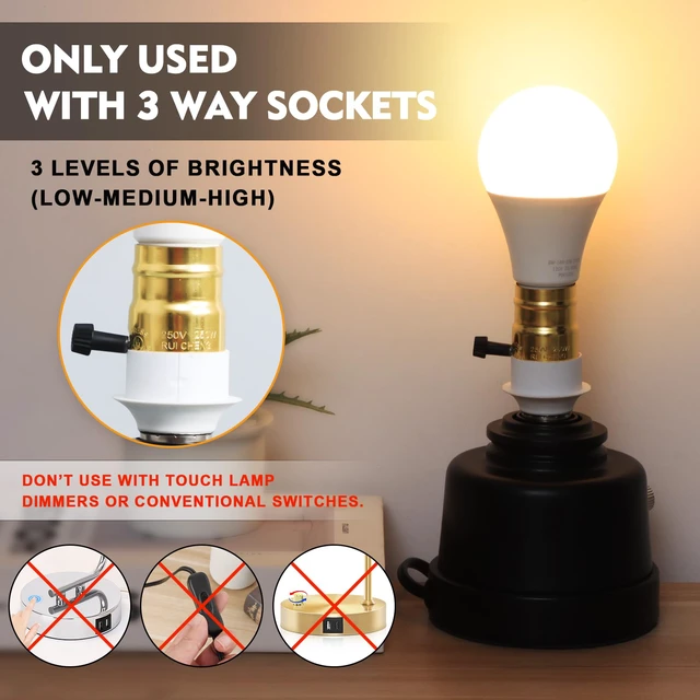 Alt view image 3 of 7 - 3 Way Light Bulbs 50 100 150 Warm White, E26 Medium Base,4 Pack 500/1000/1500 Lumens, A19 3000K, 5/10/15W Adjustable Brightness, Energy Saving 3-Way Bulb for Reading, Living Room Lamps
