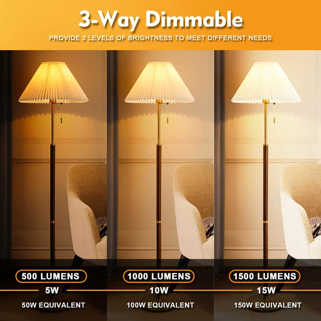 Alt view image 4 of 7 - 3 Way Light Bulbs 50 100 150 Warm White, E26 Medium Base,4 Pack 500/1000/1500 Lumens, A19 3000K, 5/10/15W Adjustable Brightness, Energy Saving 3-Way Bulb for Reading, Living Room Lamps