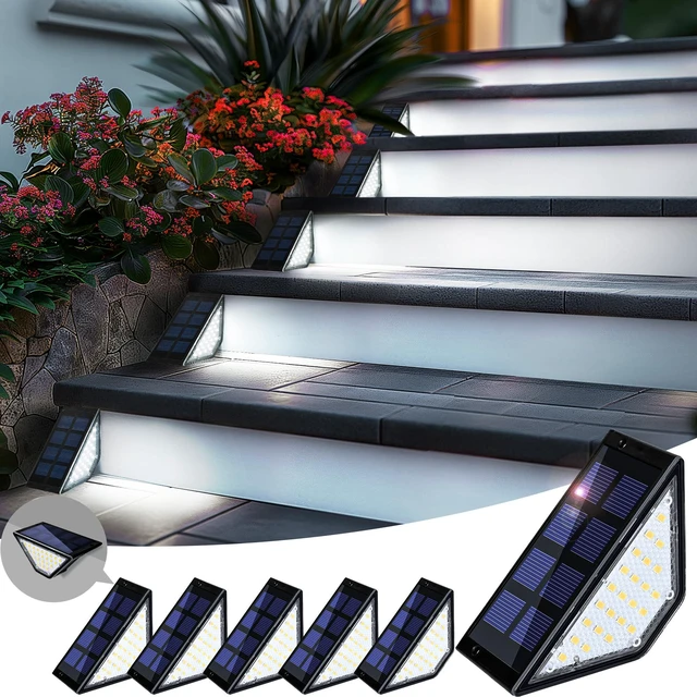 Main image of 6 Pack Solar Step Lights for Outside, 24 LEDs Solar Stair Lights Waterproof IP65, Solar Deck Lights Outdoor Decor for Garden, Porch, Pathway, Patio, Fence(Cold White)