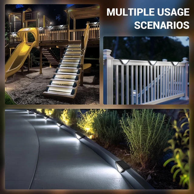 Alt view image 2 of 6 - 6 Pack Solar Step Lights for Outside, 24 LEDs Solar Stair Lights Waterproof IP65, Solar Deck Lights Outdoor Decor for Garden, Porch, Pathway, Patio, Fence(Cold White)