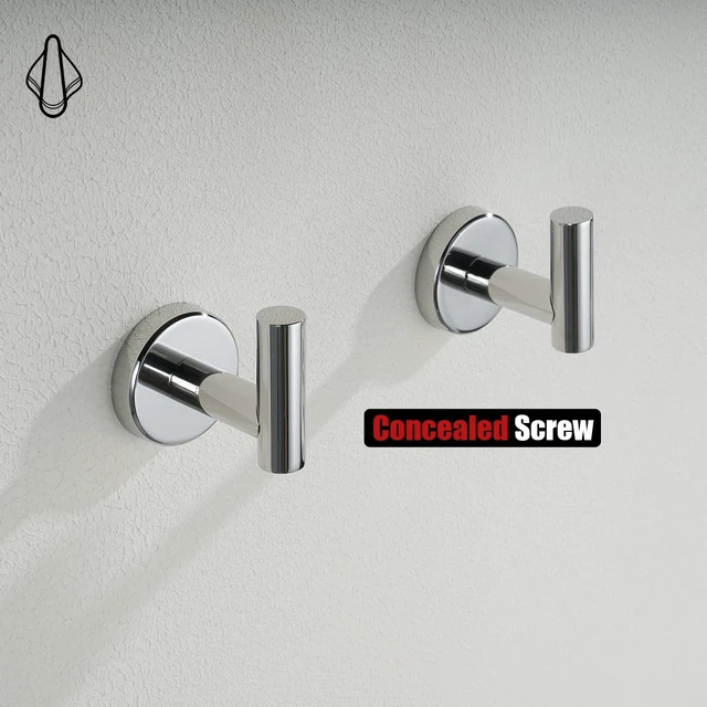 Alt view image 7 of 7 - Chrome Bathroom Towel Hook, 304 Stainless Steel Coat Robe Clothes Hook for Bathroom Kitchen Garage Wall Mounted (Pack of 2), TH100-CH-P2