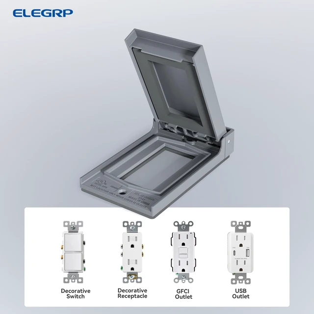 Alt view image 4 of 6 - Vertical Outdoor Cover for Decotative Receptacles, Weatherproof Wall Plate, Outdoor Electrical Outlet Cover, Standard Size 1-Gang 4.85 x 2.82, Thermoplastic, 6 Pack, Grey