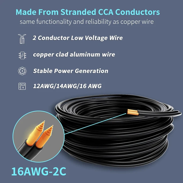 Alt view image 2 of 7 - 300FT 16 Gauge 16/2 Low Voltage Landscape Wire Black 16AWG 2 Conductors Outdoor Low-Voltage Cable Direct Burial Hookup LED Lighting Strips Flexible Cable Copper Clad Aluminum