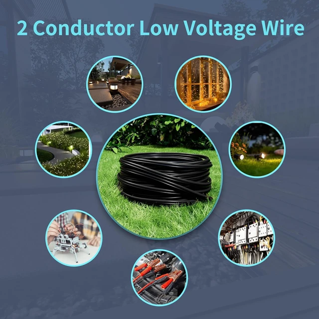 Alt view image 7 of 7 - 300FT 16 Gauge 16/2 Low Voltage Landscape Wire Black 16AWG 2 Conductors Outdoor Low-Voltage Cable Direct Burial Hookup LED Lighting Strips Flexible Cable Copper Clad Aluminum
