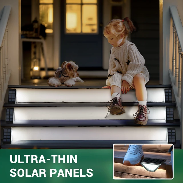 Alt view image 3 of 6 - 6 Pack Solar Step Lights for Outside, 24 LEDs Solar Stair Lights Waterproof IP65, Solar Deck Lights Outdoor Decor for Garden, Porch, Pathway, Patio, Fence(Cold White)