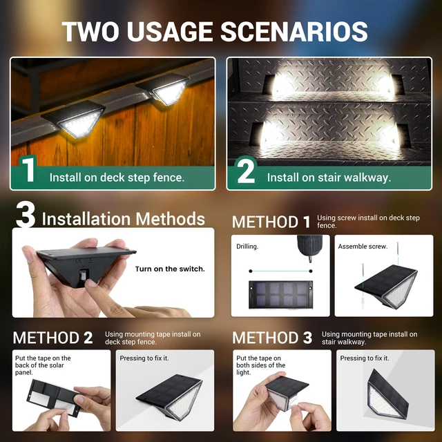 Alt view image 6 of 6 - 6 Pack Solar Step Lights for Outside, 24 LEDs Solar Stair Lights Waterproof IP65, Solar Deck Lights Outdoor Decor for Garden, Porch, Pathway, Patio, Fence(Cold White)