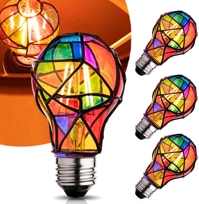 Main image of Stained Glass Light Bulb,Rainbow Painted Light Bulb,Mosaic Light Bulb,4W 120V,Multi Colored Colorful Light Bulb Indoor,Fun Romantic Light Bulbs,Unique Decorative Light Bulbs
