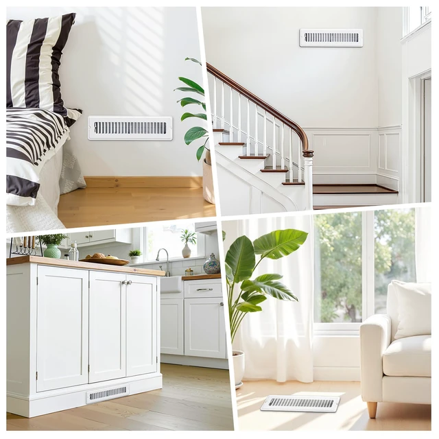 Alt view image 2 of 5 - 2x12 Floor Register, 4-Pack White Vent Covers for Floor and Wall Heavy Duty Metal Floor Vents, Quiet & Adjustable Air Supply Lever, 8 Screws Include, Air Vent Cover Fits 2x12" Duct Opening