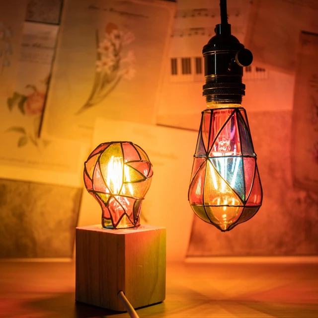 Alt view image 5 of 6 - Stained Glass Light Bulb,Rainbow Painted Light Bulb,Mosaic Light Bulb,4W 120V,Multi Colored Colorful Light Bulb Indoor,Fun Romantic Light Bulbs,Unique Decorative Light Bulbs