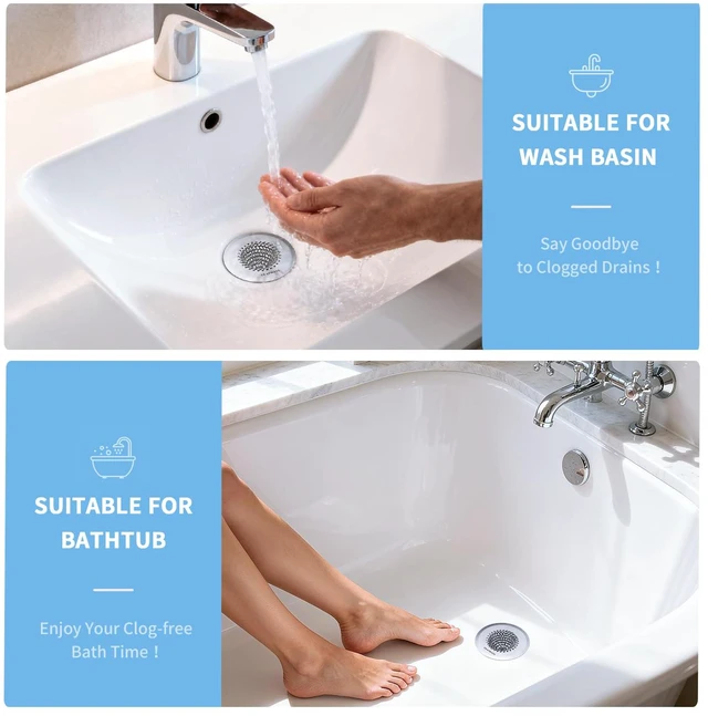 Alt view image 7 of 7 - Bathtub Stopper Drain Strainer Kit, Easy Clean Tub Shower Drain Hair Catcher, Anti-Clog Stainless Steel Sink Cover, Drain Protector for Bathroom Sink & Wash Basin (Patented Product)