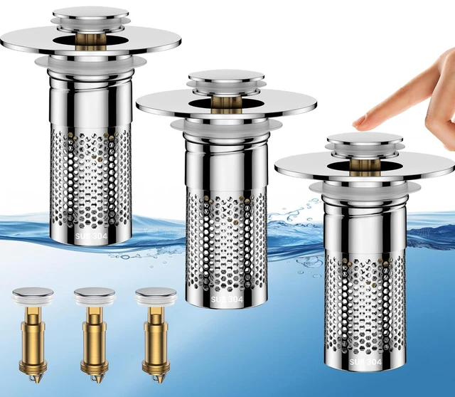 Main image of Bathroom Sink Drain Strainer,Universal Pop-Up Sink Stopper Hair Catcher Anti-Clog Stainless Steel Drain Filter Basket, Removable Sink Drain for Bathroom Sink Stopper