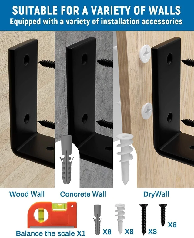 Alt view image 6 of 7 - Shelf Brackets 12 inch, 4-Pack 1/5 inch Thick Floating Shelf Bracket 11.25" x 6" x 1.5", Heavy Duty Shelf Support for DIY Wall Shelf, Black Industrial Bracket for Kitchen, Garage, Living Room