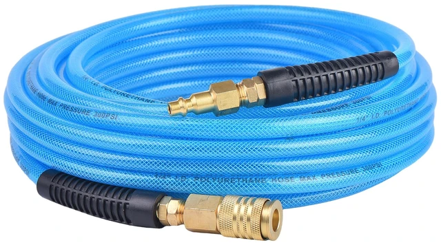 Main image of 50FT 1/4 Inch Air Hose Reinforced Polyurethane Air Compressor Hose - Flexible Heavy Duty Braided Pneumatic Hose with Quick Connect Fittings 300 PSI for Garage Shop Automotive Use