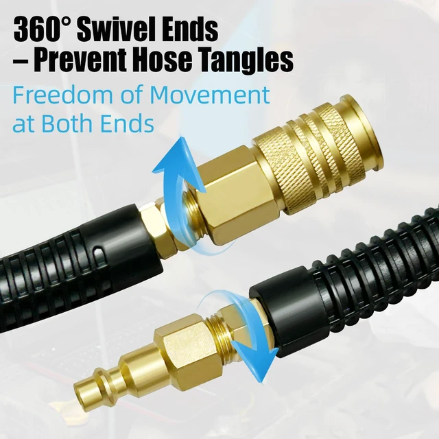 Alt view image 3 of 7 - 25FT 1/4 Inch Air Hose Reinforced Polyurethane Air Compressor Hose - Flexible Heavy Duty Braided Pneumatic Hose with Quick Connect Fittings 300 PSI for Garage Shop Automotive Use