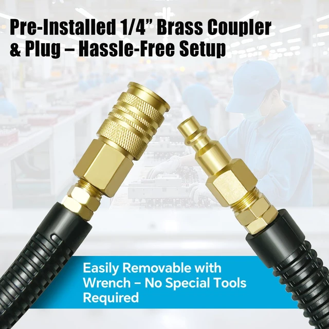 Alt view image 4 of 7 - 25FT 1/4 Inch Air Hose Reinforced Polyurethane Air Compressor Hose - Flexible Heavy Duty Braided Pneumatic Hose with Quick Connect Fittings 300 PSI for Garage Shop Automotive Use