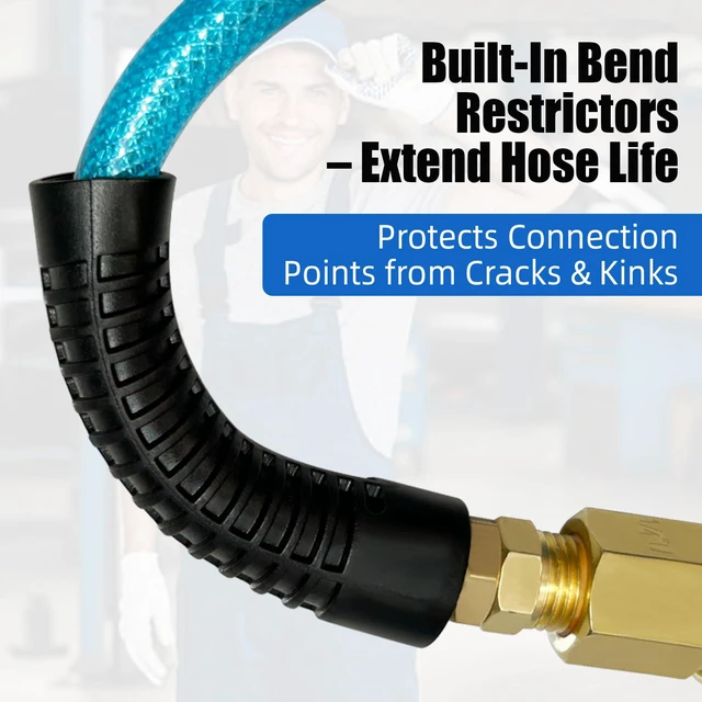 Alt view image 5 of 7 - 25FT 1/4 Inch Air Hose Reinforced Polyurethane Air Compressor Hose - Flexible Heavy Duty Braided Pneumatic Hose with Quick Connect Fittings 300 PSI for Garage Shop Automotive Use