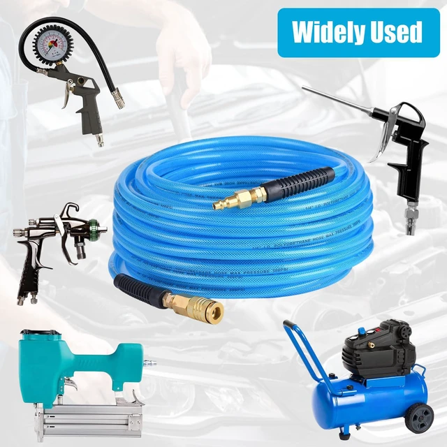 Alt view image 7 of 7 - 25FT 1/4 Inch Air Hose Reinforced Polyurethane Air Compressor Hose - Flexible Heavy Duty Braided Pneumatic Hose with Quick Connect Fittings 300 PSI for Garage Shop Automotive Use