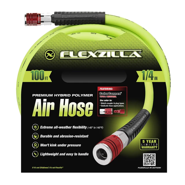 Alt view image 2 of 6 - HFZ14100YW2-D Air Hose with ColorConnex Industrial 100 Feet | 1/4" Hose I.D. | Revolutionary Design | Lightweight and Heavy Duty | Pre-Sealed Threads