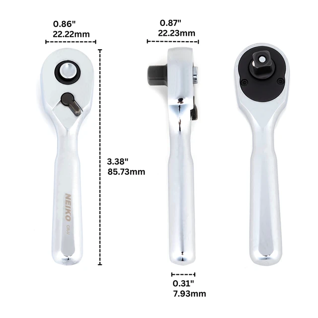 Alt view image 2 of 6 - 03001A Stubby Ratchet, 1/4 Inch Ratchet Wrench, 108-Tooth Reversible Ratchet, 3.3 Degree, Quick Release Mini 1/4 Ratchet Drive, Oval Head Wrench, CR-V Steel Quarter Inch Small Ratchet Wrench