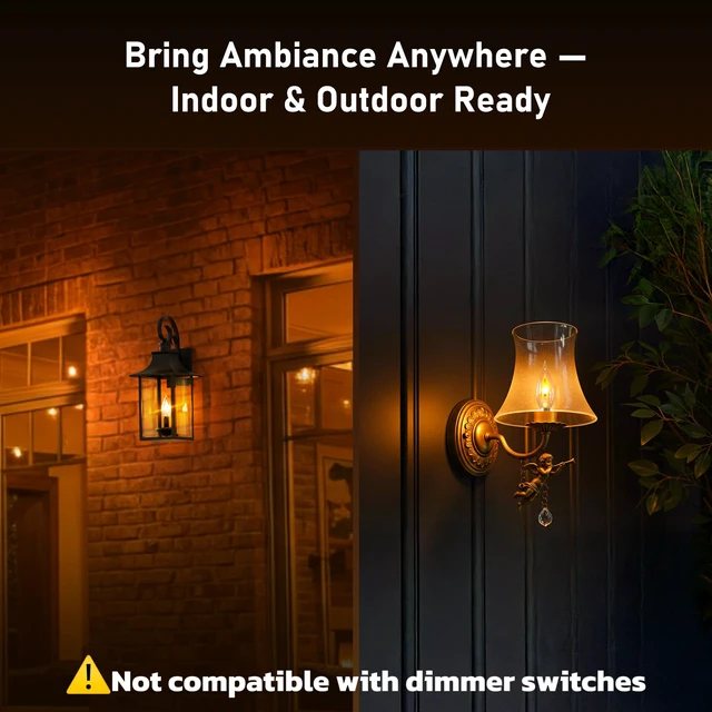 Alt view image 7 of 7 - Upgraded Flame Light Bulbs, E12 Chandelier Base for Home Decor Candelabra Flickering Fire Light Bulb, C35 Clear Candle Light for Halloween Christmas Party Porch Indoor Outdoor Decorations