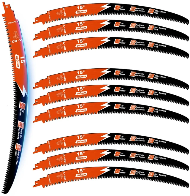 Main image of 15 Inch Arc Edge Reciprocating Saw Blades for Tree Trimming, 10 Pack/6TPI Pruning Blades for Reciprocating Saw, CR-V Steel Reciprocal Saw Blades for Wood Cutting with Organizer Case