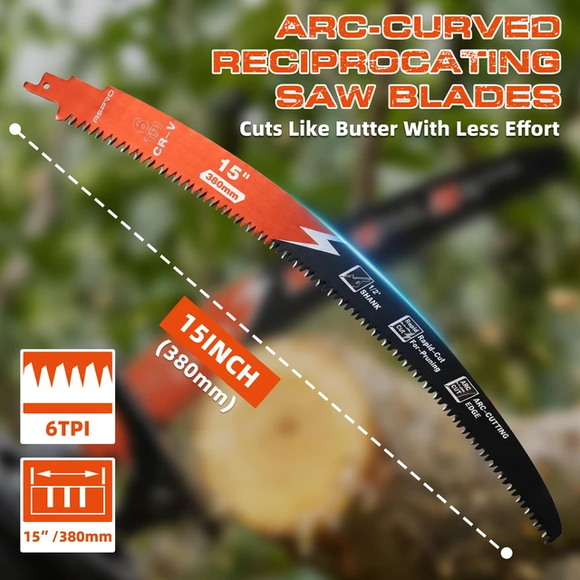 Alt view image 2 of 7 - 15 Inch Arc Edge Reciprocating Saw Blades for Tree Trimming, 10 Pack/6TPI Pruning Blades for Reciprocating Saw, CR-V Steel Reciprocal Saw Blades for Wood Cutting with Organizer Case