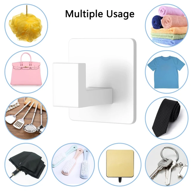 Alt view image 7 of 7 - Wall Towel Hooks, Heavy Duty Sticky Holder Waterproof Towel Hooks for Hanging Coat, Clothes, Closet Hook Wall Mount for Kitchen (White, 4 Pack)