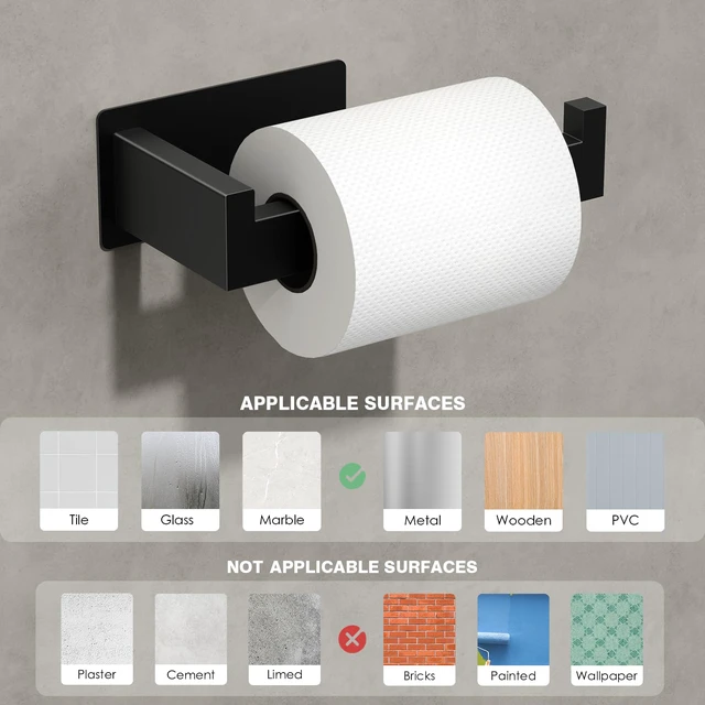 Alt view image 7 of 7 - Self Adhesive Toilet Paper Holder, Toilet Roll Holder, Black-2 Pack SUS304 Stainless Steel, Rustproof Finish, 11 lb Capacity, Groove Bar Keeps Rolls Secure, for Bathrooms, Kitchens and RVs