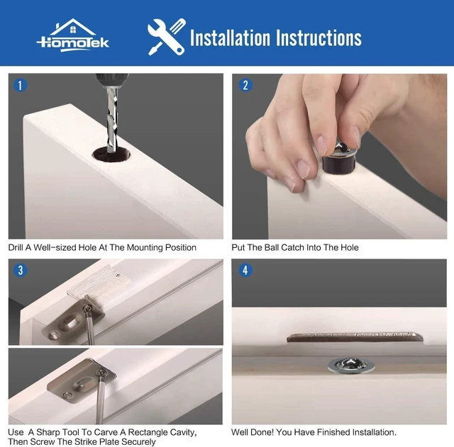 Alt view image 2 of 2 - 8 Pack Drive in Ball Catch with Strike Plate for Closet Doors, Oil Rubbed Bronze, 13/16 Inch x 1-1/8 Inchs,Die-cast, Adjustable Tension Ball