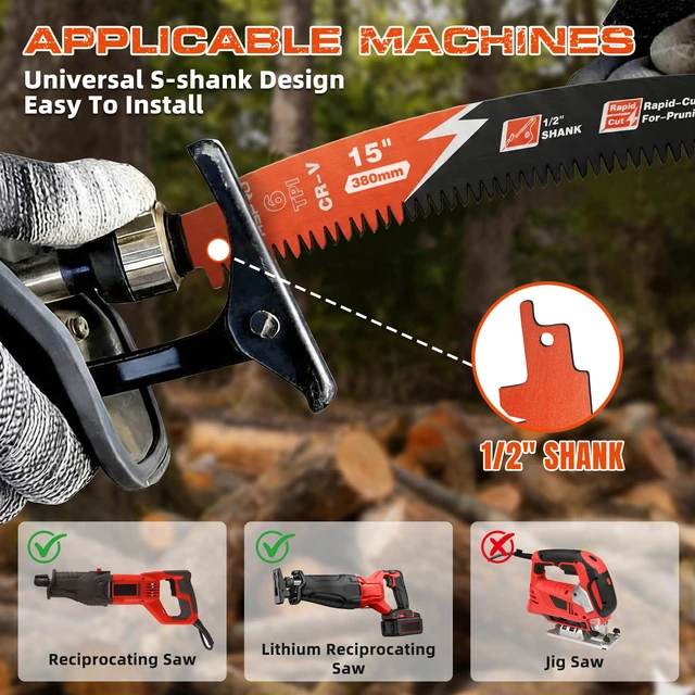 Alt view image 7 of 7 - 15 Inch Arc Edge Reciprocating Saw Blades for Tree Trimming, 10 Pack/6TPI Pruning Blades for Reciprocating Saw, CR-V Steel Reciprocal Saw Blades for Wood Cutting with Organizer Case