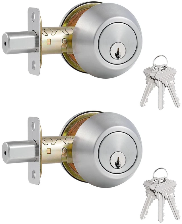 Main image of 1 Side Keyed-Alike Deadbolt Lock,Single Cylinder Dead Bolt, Satin Nickel Round Exterior Keyed Front Entry Inside Door Deadbolt, 2 Pack