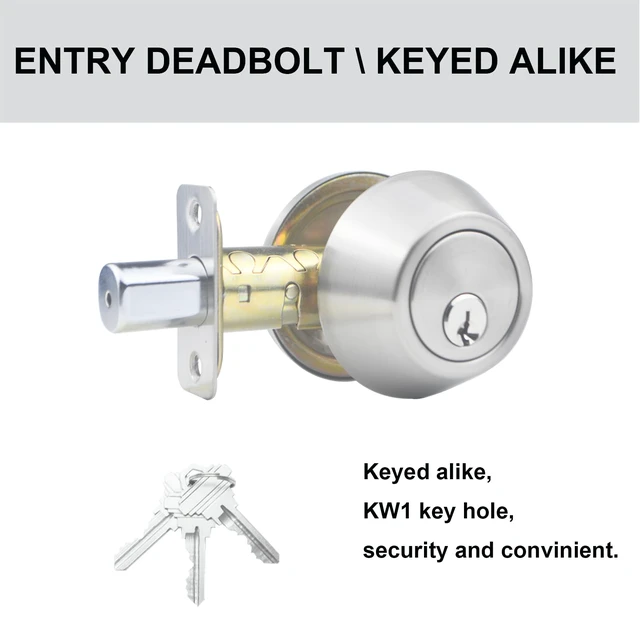Alt view image 2 of 7 - 1 Side Keyed Deadbolt Lock,Single Cylinder Dead Bolt, Satin Nickel Round Exterior Keyed Front Entry Inside Door Deadbolt, 3PACK