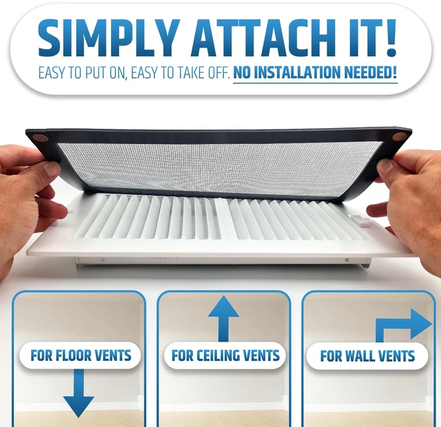 Alt view image 4 of 7 - Powerful Magnetic Vent Screen Mesh Covers (3-Pack - New & Improved) - Will Never Move/Fall - for Floor, Wall & Ceiling Registers of Width 7" to 8", Length 15" to 16" - Strong Neodymium Magnets | Black