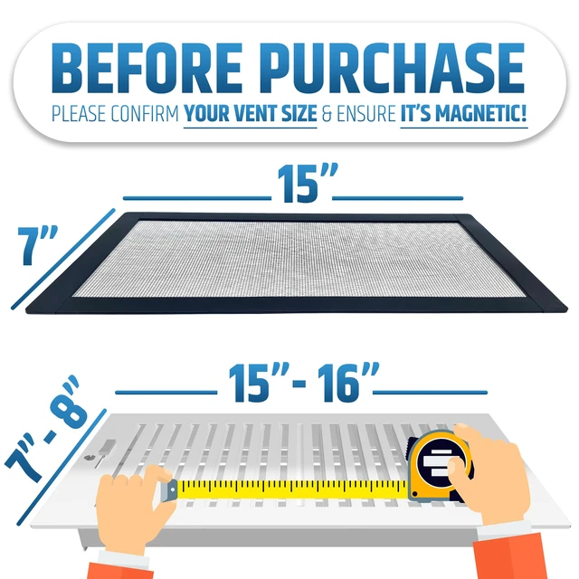 Alt view image 2 of 7 - Powerful Magnetic Vent Screen Mesh Covers (3-Pack - New & Improved) - Will Never Move/Fall - for Floor, Wall & Ceiling Registers of Width 7" to 8", Length 15" to 16" - Strong Neodymium Magnets | Black