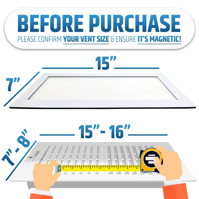 Alt view image 2 of 7 - Powerful Magnetic Vent Screen Mesh Covers (3-Pack - New & Improved) - Will Never Move/Fall - for Floor, Wall & Ceiling Registers of Width 7" to 8", Length 15" to 16" - Strong Neodymium Magnets | White