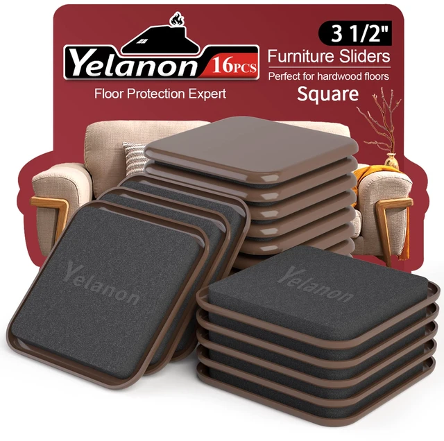 Main image of Furniture Sliders 16 Pcs 3.5" Square Brown for Carpet Strong sliders for furniture on carpet reduce moving effort. Works on carpets. Floor-friendly protection