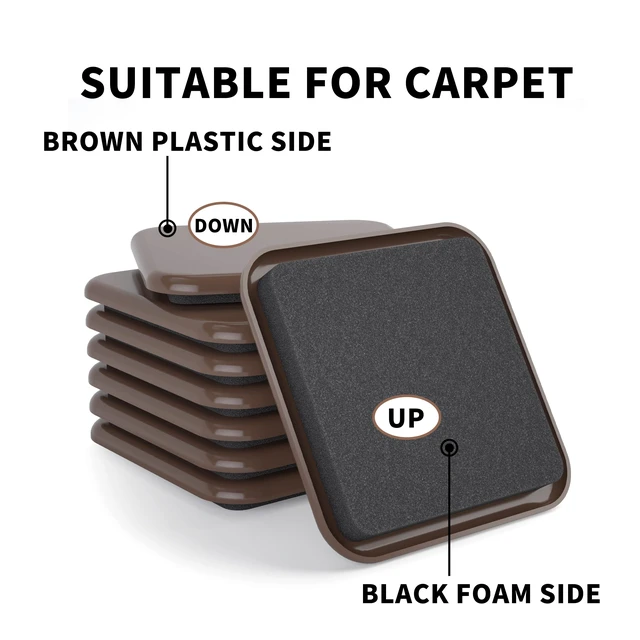 Alt view image 4 of 4 - Furniture Sliders 16 Pcs 3.5" Square Brown for Carpet Strong sliders for furniture on carpet reduce moving effort. Works on carpets. Floor-friendly protection