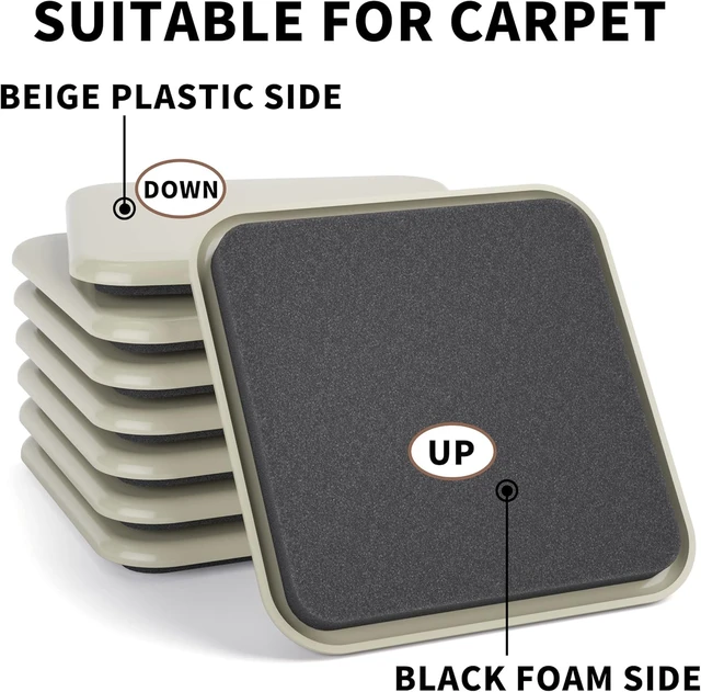 Alt view image 4 of 6 - Furniture Sliders 20 Pcs 2.5" Square Beige for Carpet Compact square sliders for furniture on carpet make moving easy. Simple to place, strong grip. Protects floors