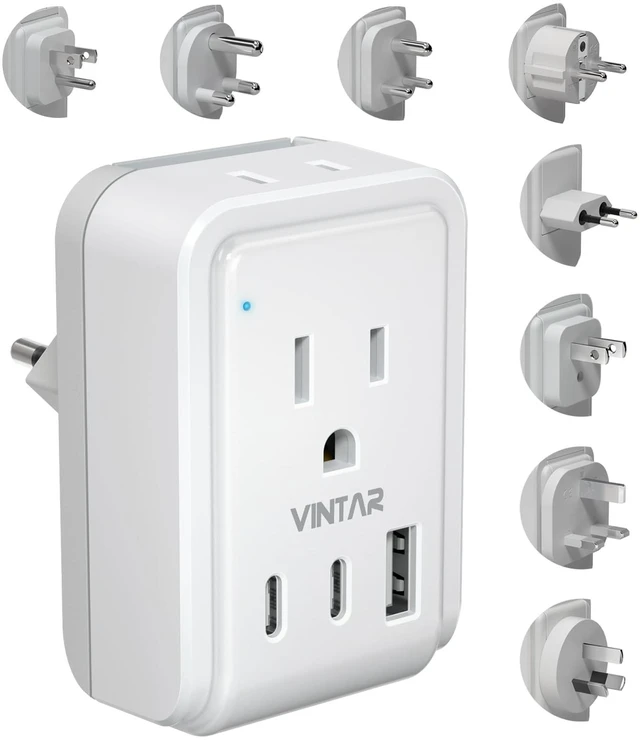 Main image of Universal Travel Adapter, Type A,B,C,D,E/F,G,I,M Detachable Plugs 5 in 1 with 2 Outlets 3 USB Ports (2 USB C), 17W Fast Charge, International Power Adapter for US/India/Africa/EU/UK/AU/JP