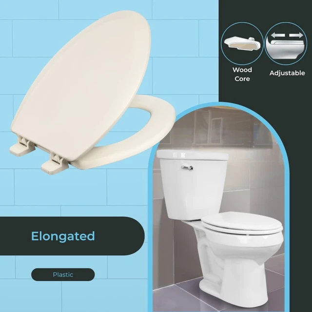 Main image of Heavy-Duty Elongated Toilet Seat, Wood Core/Plastic Finish, Biscuit Wood Core with Scratch-Resistant Plastic Finish, Won't Crack or Fade, Made in the USA, DSAMAZ9-416