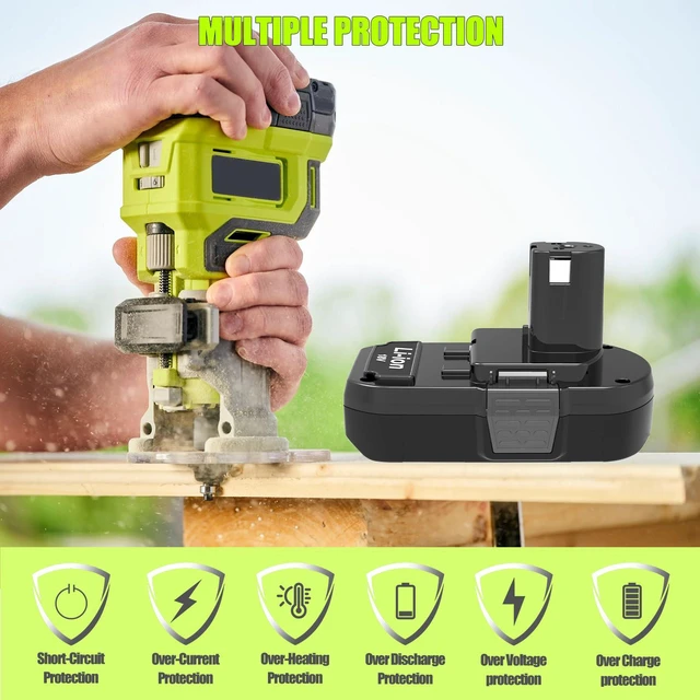 Main image of 2 Pack 3000mah Replacement for Ryobi 18v ithium-ion Battery, Compatible with Ryobi 18 Volt ONE+ Cordless Power Tools and Charger