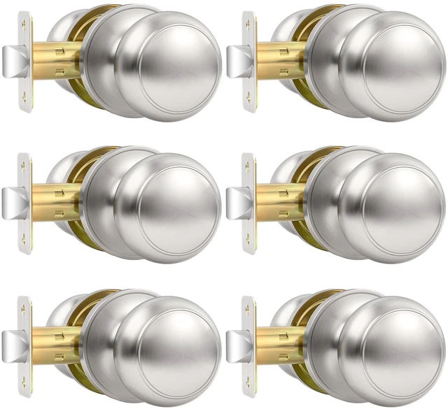 Main image of 6 Pack Brushed Nickel Door Knob, Round Interior Door Knobs for Hallway Closet, Non-Locking Passage Door Knobs, Keyless Door Handles for Left/Right Handle Doors