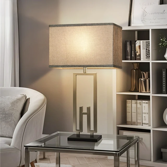 Alt view image 4 of 4 - Rectangle Lamp Shades Set of 2, Large Lamp Shades 16"L x 8"W x 10"H, Gray Rectangular Lampshades for Table Lamps Floor Lamps, Modern Linen Lampshades, Spider, Harp Holders Included, Easy Assembly