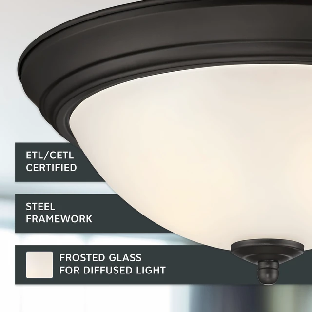 Alt view image 3 of 6 - Flush Mount Ceiling Light, 11 Inch Frosted Glass Lighting Fixture for Kitchen, Bedroom, Bathroom, and Hallway, LED Bulbs not Included, Oil Rubbed Bronze