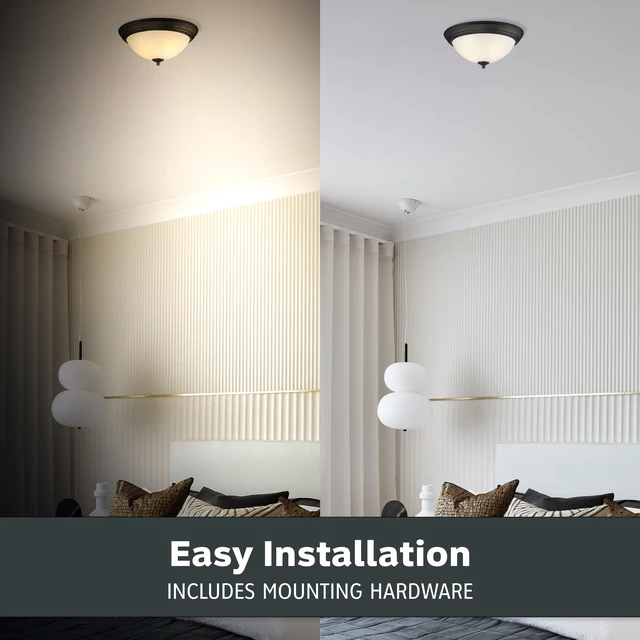 Alt view image 5 of 6 - Flush Mount Ceiling Light, 11 Inch Frosted Glass Lighting Fixture for Kitchen, Bedroom, Bathroom, and Hallway, LED Bulbs not Included, Oil Rubbed Bronze