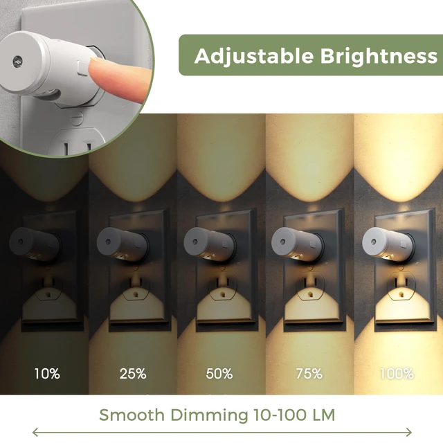Alt view image 4 of 7 - Night Lights Plug into Wall, Dimmable Night Light Plug in 3000K/5000K/Amber, 5 Lever Brightness, Nightlight Dusk to Dawn, 180° Rotatable, Bedroom, Bathroom, Hallway, White, 6Pack