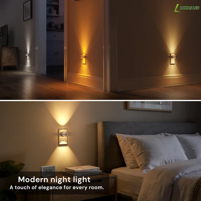 Alt view image 6 of 7 - Night Lights Plug into Wall, Dimmable Night Light Plug in 3000K/5000K/Amber, 5 Lever Brightness, Nightlight Dusk to Dawn, 180° Rotatable, Bedroom, Bathroom, Hallway, White, 6Pack